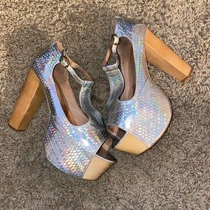 Jeffrey Campbell Holographic Foxy Wood Heels